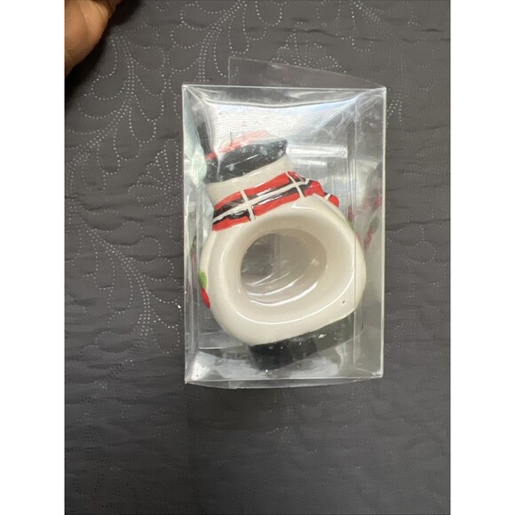 Big Lots Ceramic Christmas Napkin Rings Snowman Winter Theme 4" x 2.75" 4pc VTG - Picture 6 of 8